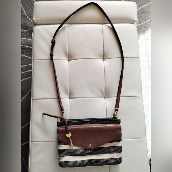 Fossil Striped Canvas and Leather Crossbody Bag - Picture 9 of 16